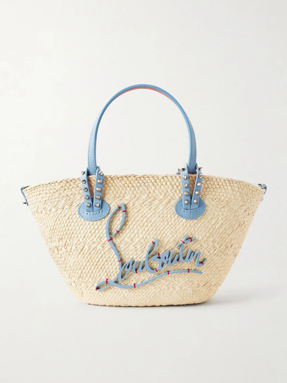 Christian Louboutin Cabata Appliquéd Studded Leather-trimmed Raffia Tote in neutral