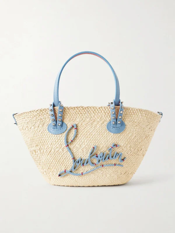 Christian Louboutin Cabata Appliquéd Studded Leather-trimmed Raffia Tote