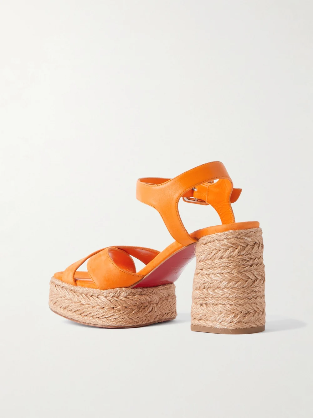 Back view of the Christian Louboutin Calakala 70 Leather and Suede Espadrille Platform Sandals