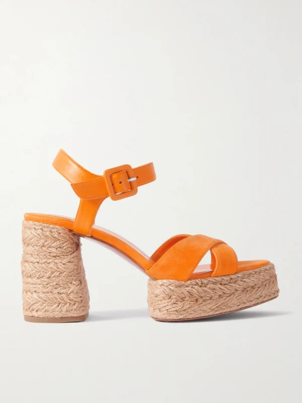 Christian Louboutin Calakala 70 Leather and Suede Espadrille Platform Sandals