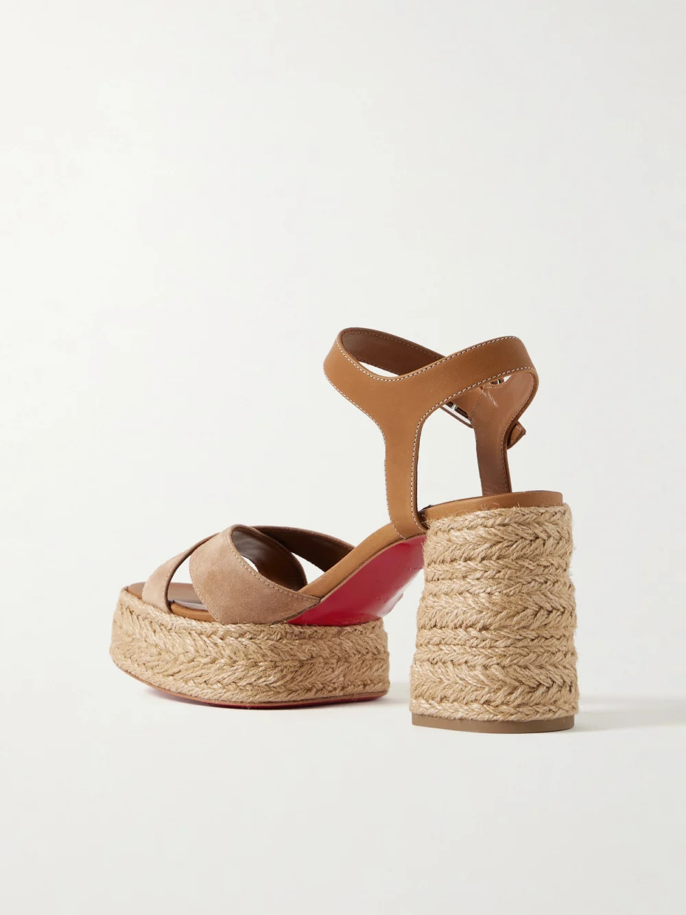 Back view of the Christian Louboutin Calakala 70 Nubuck and Suede Espadrille Platform Sandals