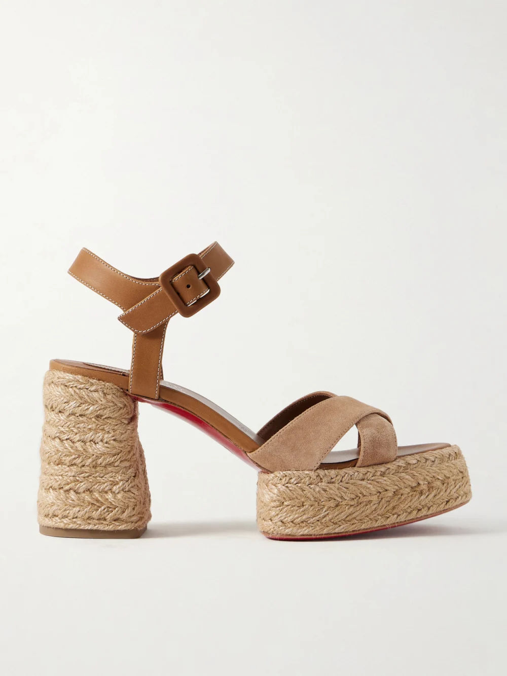 Christian Louboutin Calakala 70 Nubuck and Suede Espadrille Platform Sandals in tan