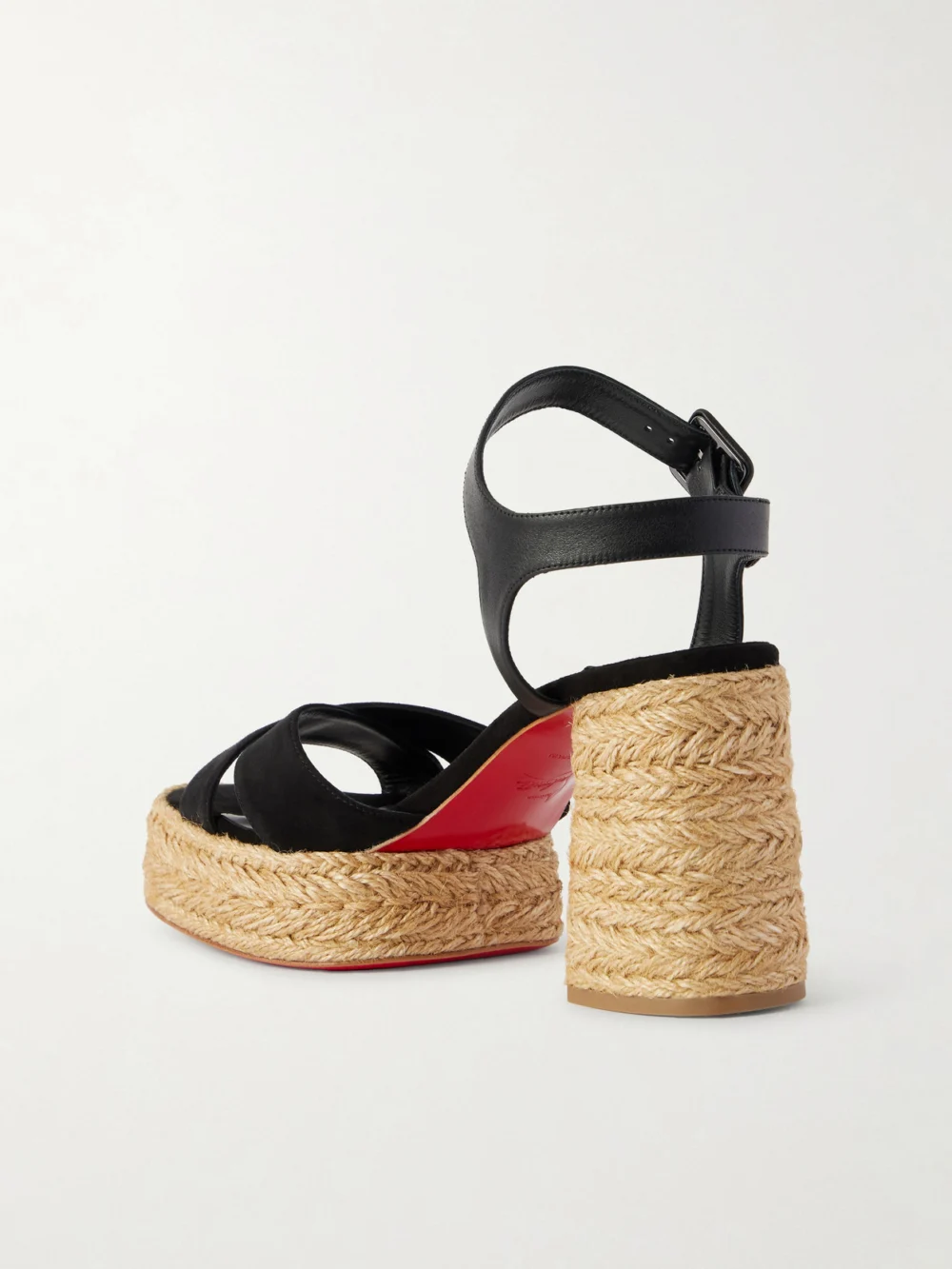 Back view of the Christian Louboutin Calakala 85 Leather and Suede Espadrille Platform Sandals