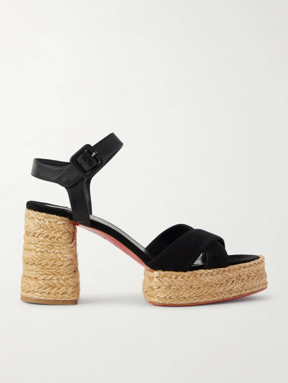 Christian Louboutin Calakala 85 Leather and Suede Espadrille Platform Sandals in black
