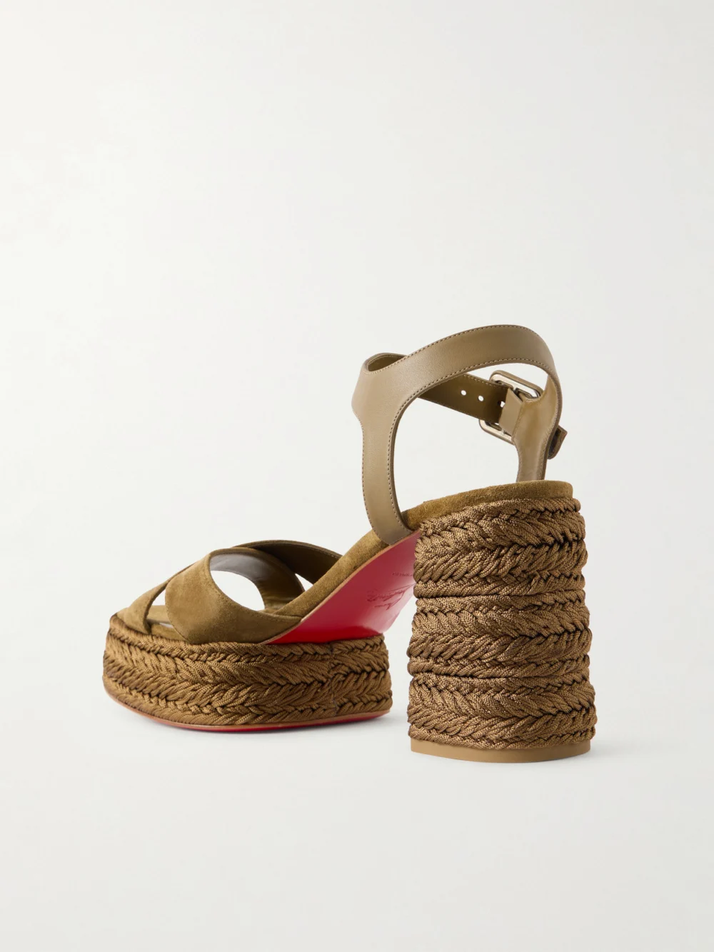 Back view of the Christian Louboutin Calakala 85 Suede Cross Upper Platform Sandal