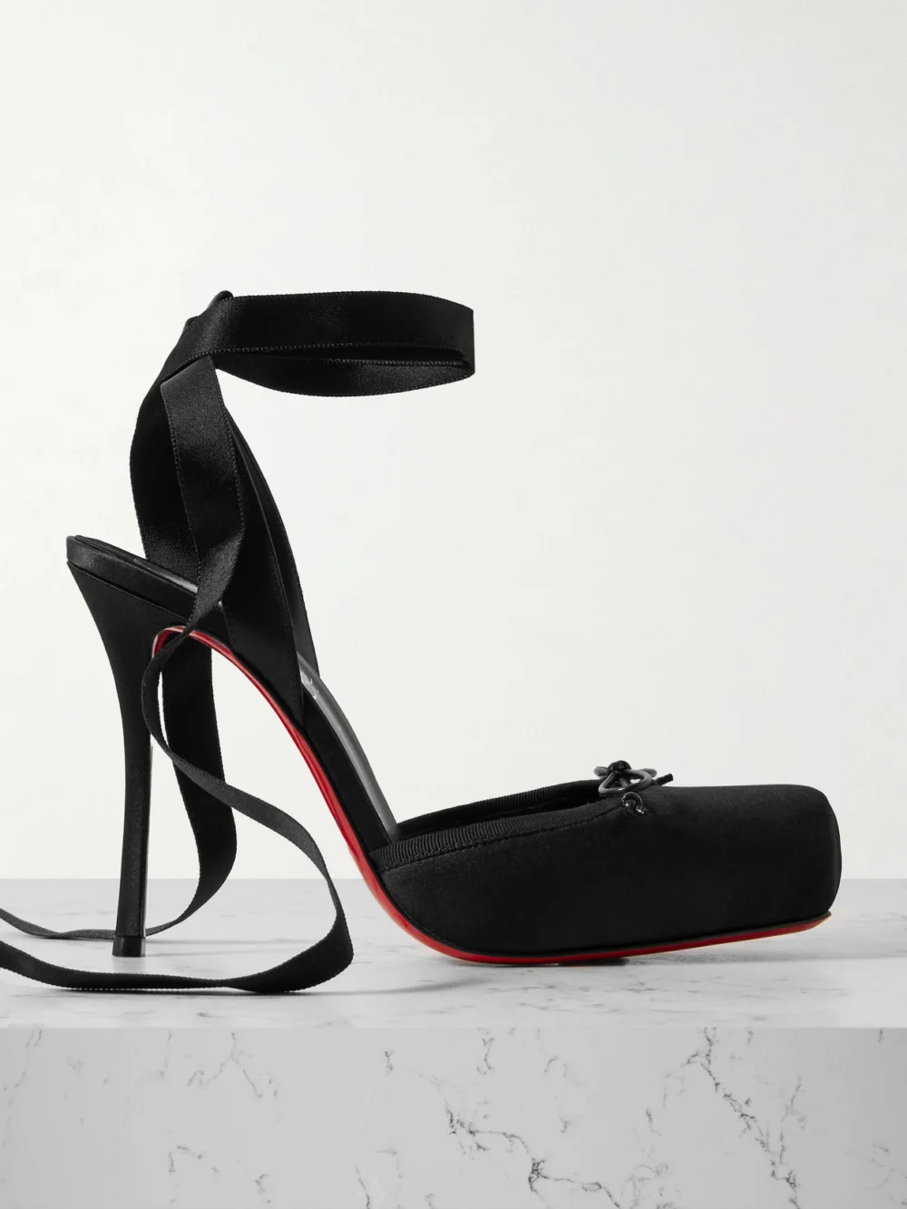 Christian Louboutin Cassia 100 Bow-detailed Grosgrain-trimmed Satin-crepe Pumps in black