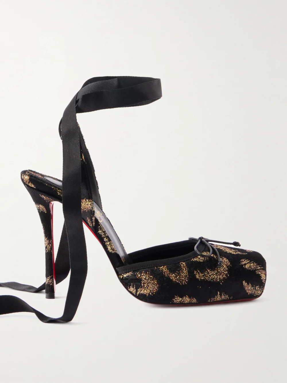 Christian Louboutin Cassia 100 Bow-detailed Satin-trimmed Fil Coupé Velvet Pumps in black