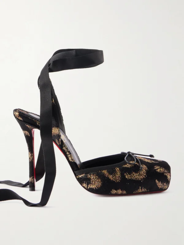 Christian Louboutin Cassia 100 Bow-detailed Satin-trimmed Fil Coupé Velvet Pumps