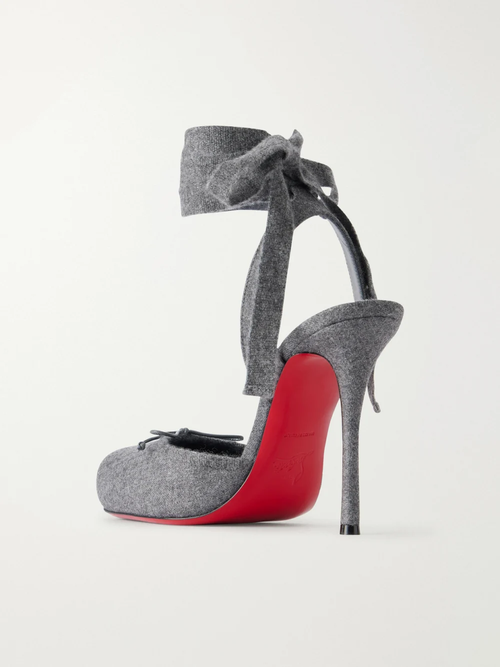 Back view of the Christian Louboutin Cassia 100 Flannel Ballerina Pumps