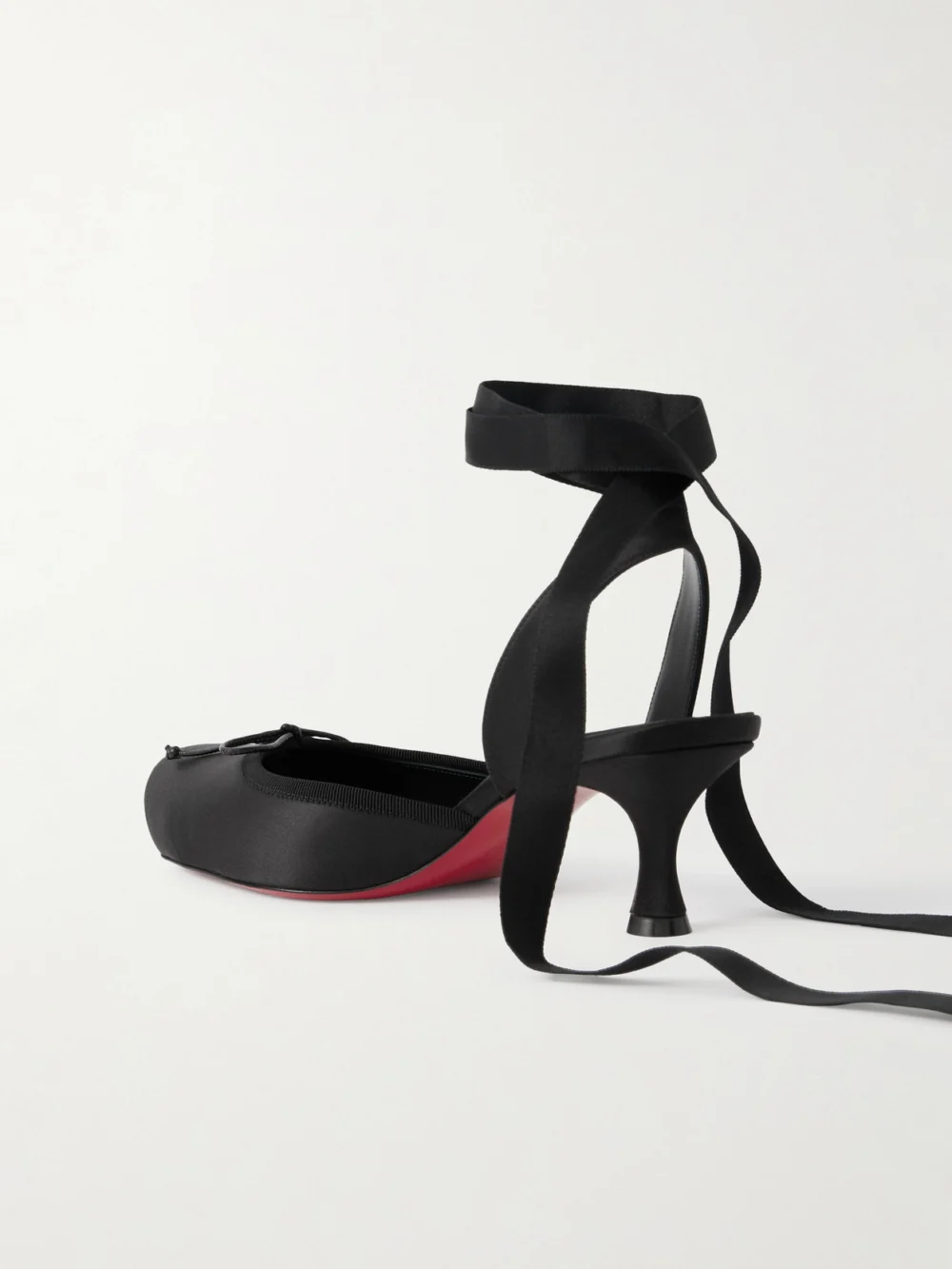Back view of the Christian Louboutin Cassia 55 Bow-detailed Grosgrain-trimmed Satin Pumps