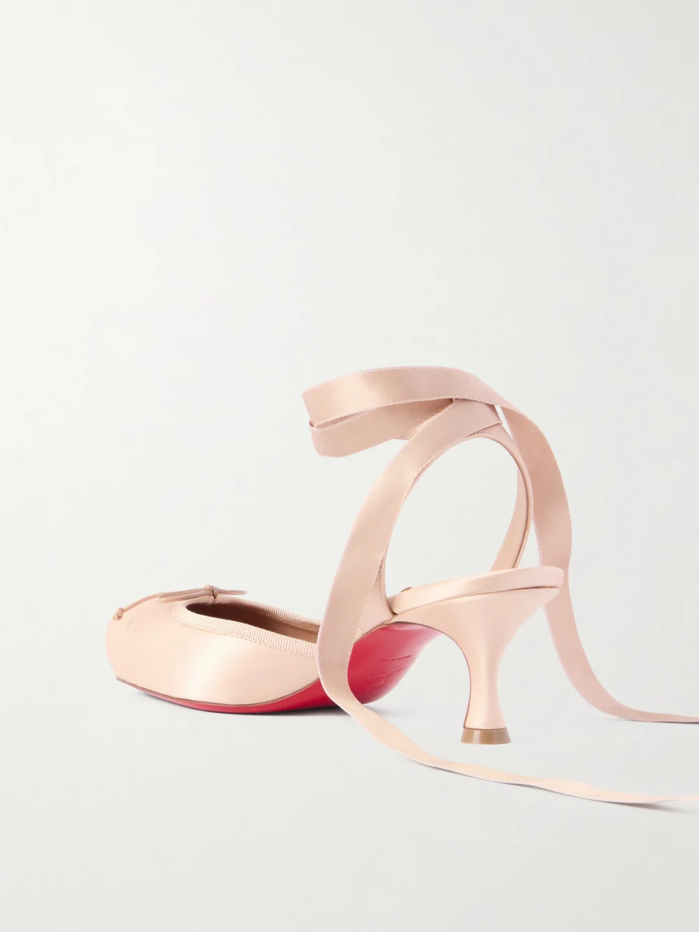 Back view of the Christian Louboutin Cassia 55 Bow-detailed Grosgrain-trimmed Satin Pumps