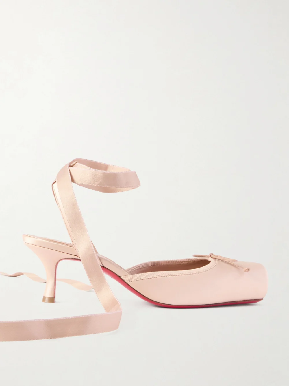 Christian Louboutin Cassia 55 Bow-detailed Grosgrain-trimmed Satin Pumps in blush