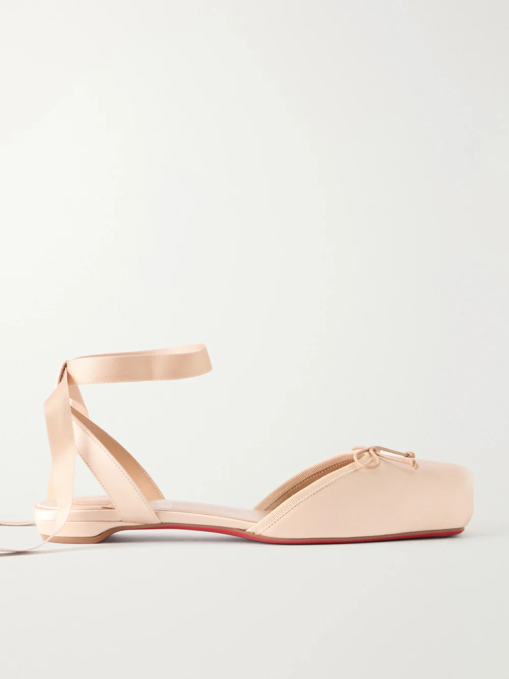 Christian Louboutin Cassia Bow-detailed Grosgrain-trimmed Satin Flats in baby pink