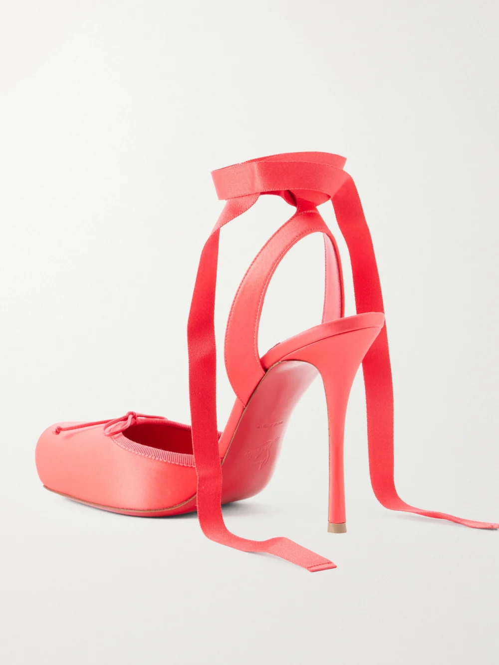 Back view of the Christian Louboutin Cassia Lace Up 100 Crepe Satin Squared Toe Ballerina Pump