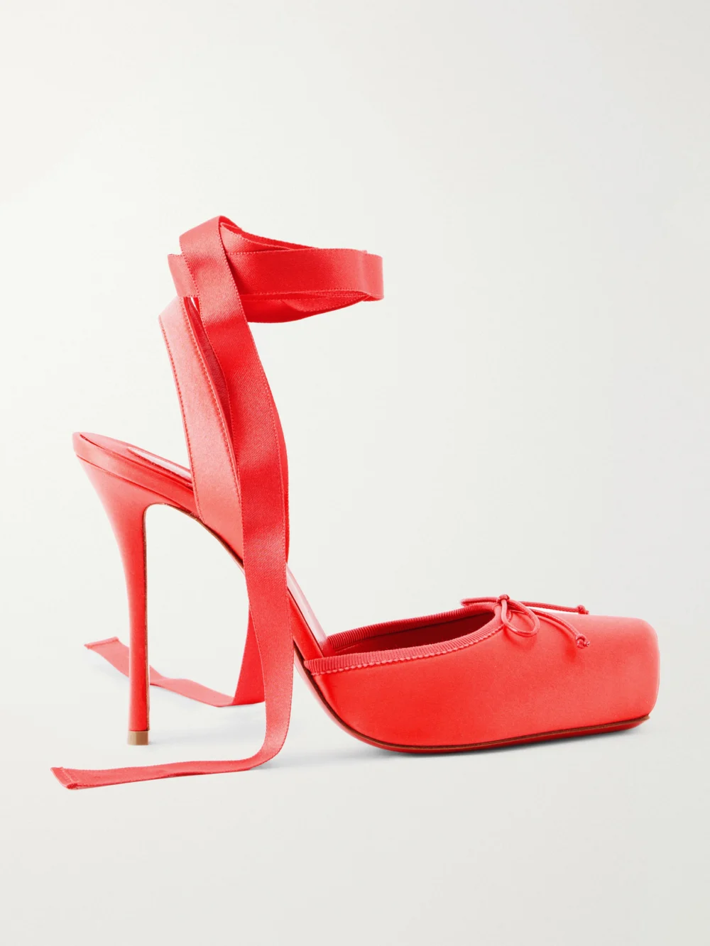Christian Louboutin Cassia Lace Up 100 Crepe Satin Squared Toe Ballerina Pump in fuchsia