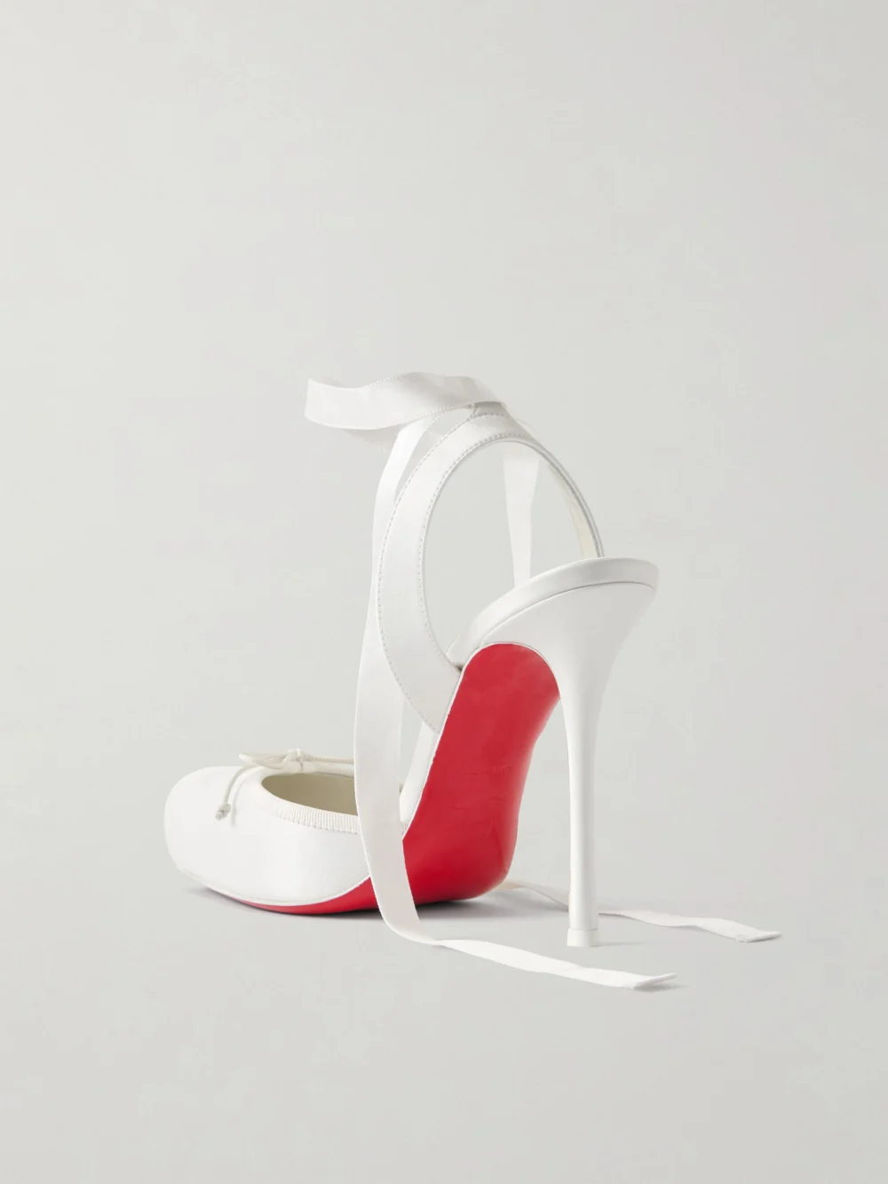 Back view of the Christian Louboutin Cassia Lace Up 100 Crepe Satin Squared Toe Ballerina Pump