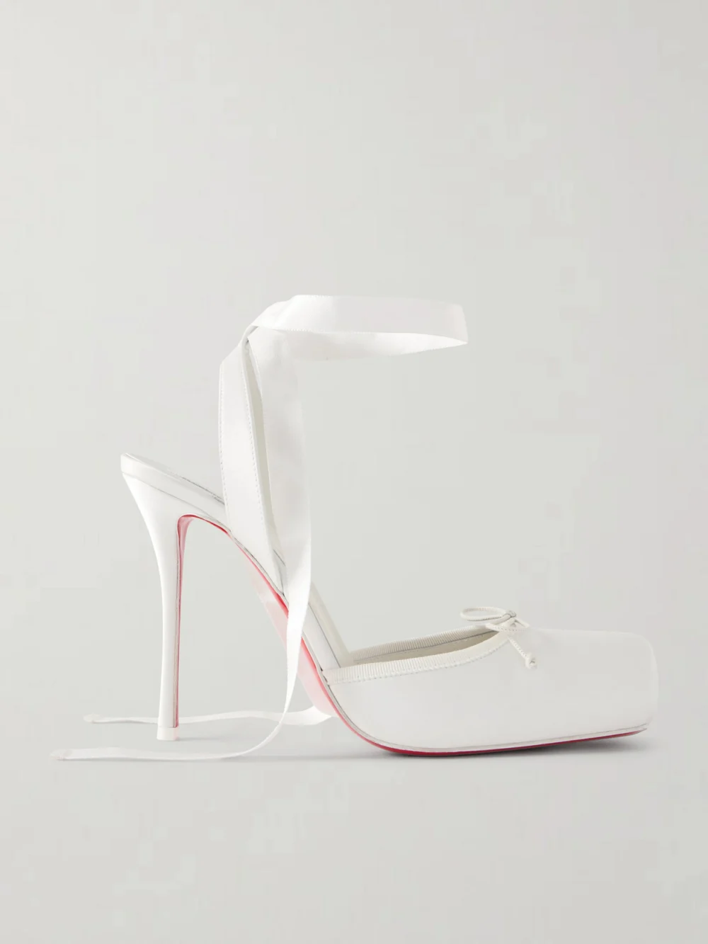 Christian Louboutin Cassia Lace Up 100 Crepe Satin Squared Toe Ballerina Pump in white