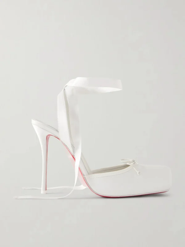 Christian Louboutin Cassia Lace Up 100 Crepe Satin Squared Toe Ballerina Pump