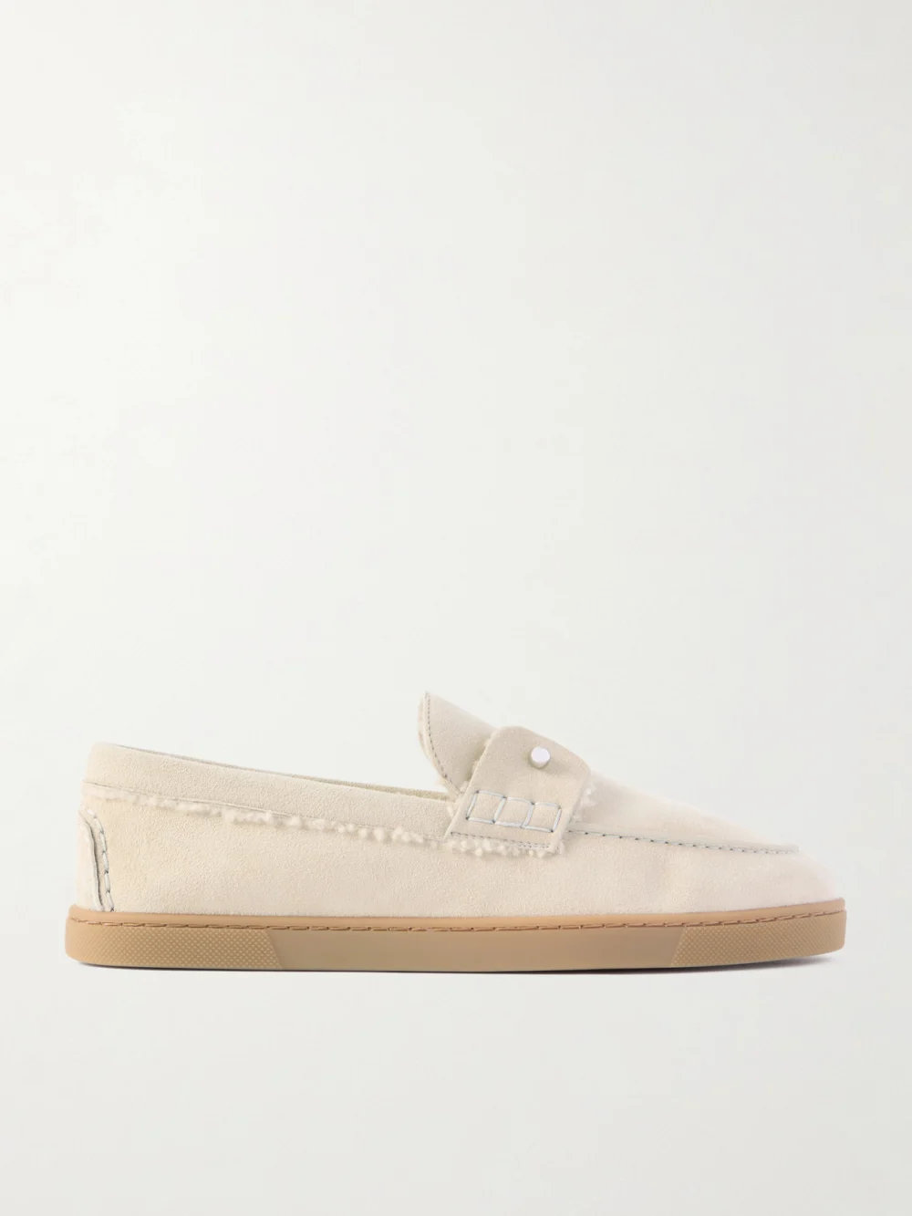 Christian Louboutin Chambeliboat Shearling-lined Suede Loafers in cream