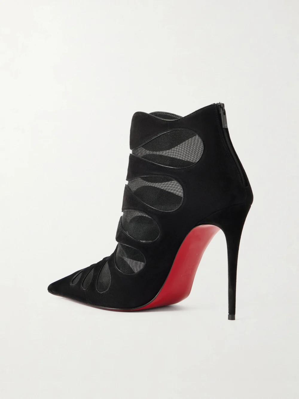 Back view of the Christian Louboutin Circus Max 100 Mesh and Suede Ankle Boots