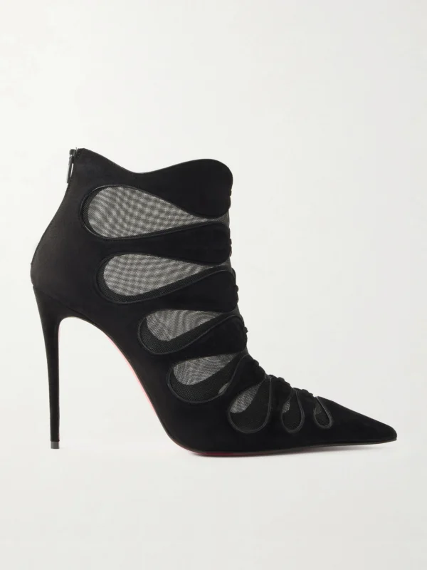 Christian Louboutin Circus Max 100 Mesh and Suede Ankle Boots