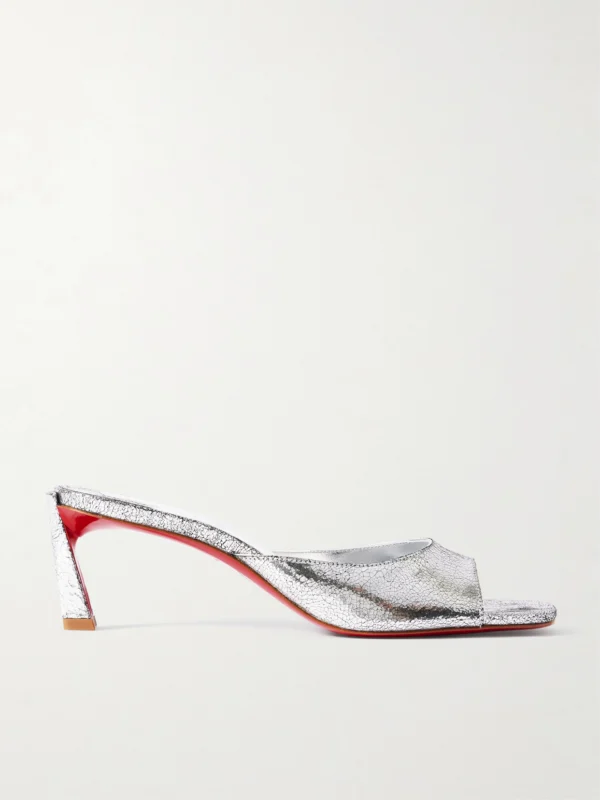 Christian Louboutin Condora 55 Metallic Cracked-leather Mules
