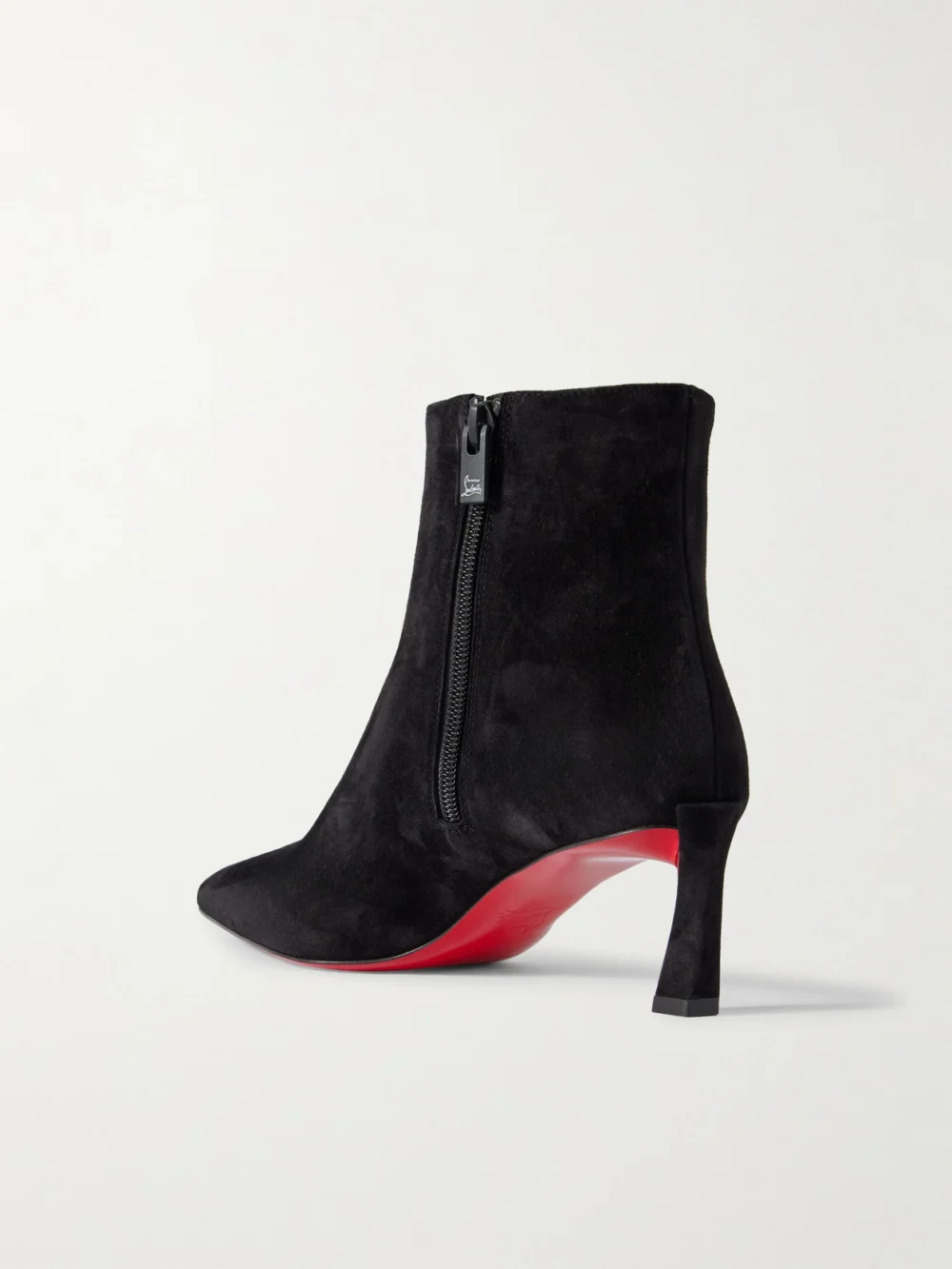 Back view of the Christian Louboutin Condora Booty 55 Suede Ankle Boots