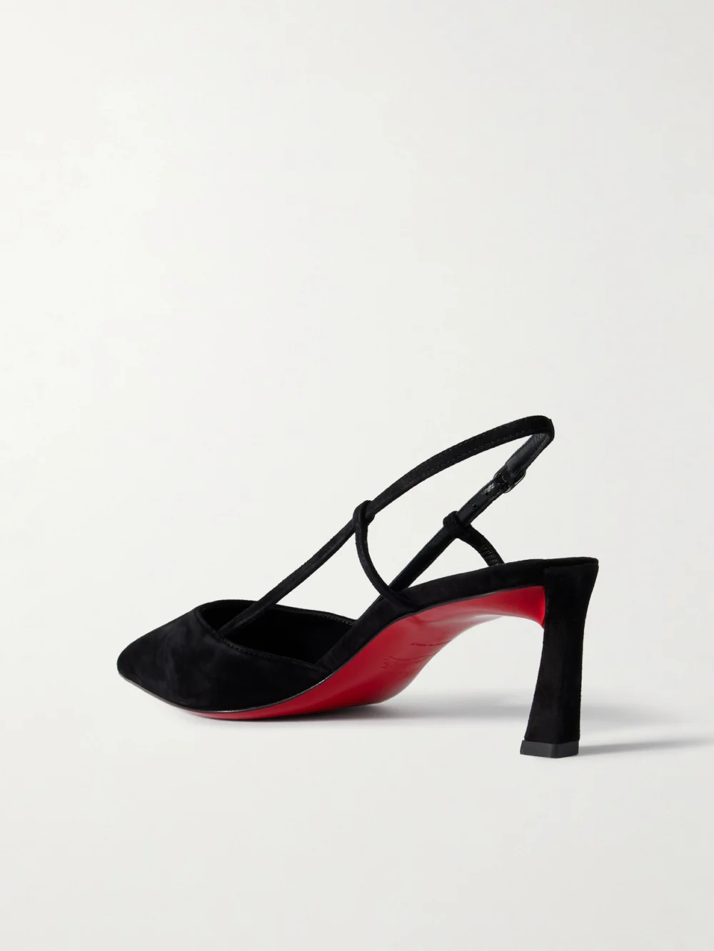 Back view of the Christian Louboutin Condoroline 55 Cutout Suede Slingback Pumps