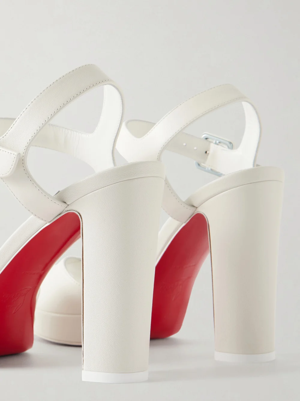 Close-up detail of the Christian Louboutin Cora 100 Leather Sandals