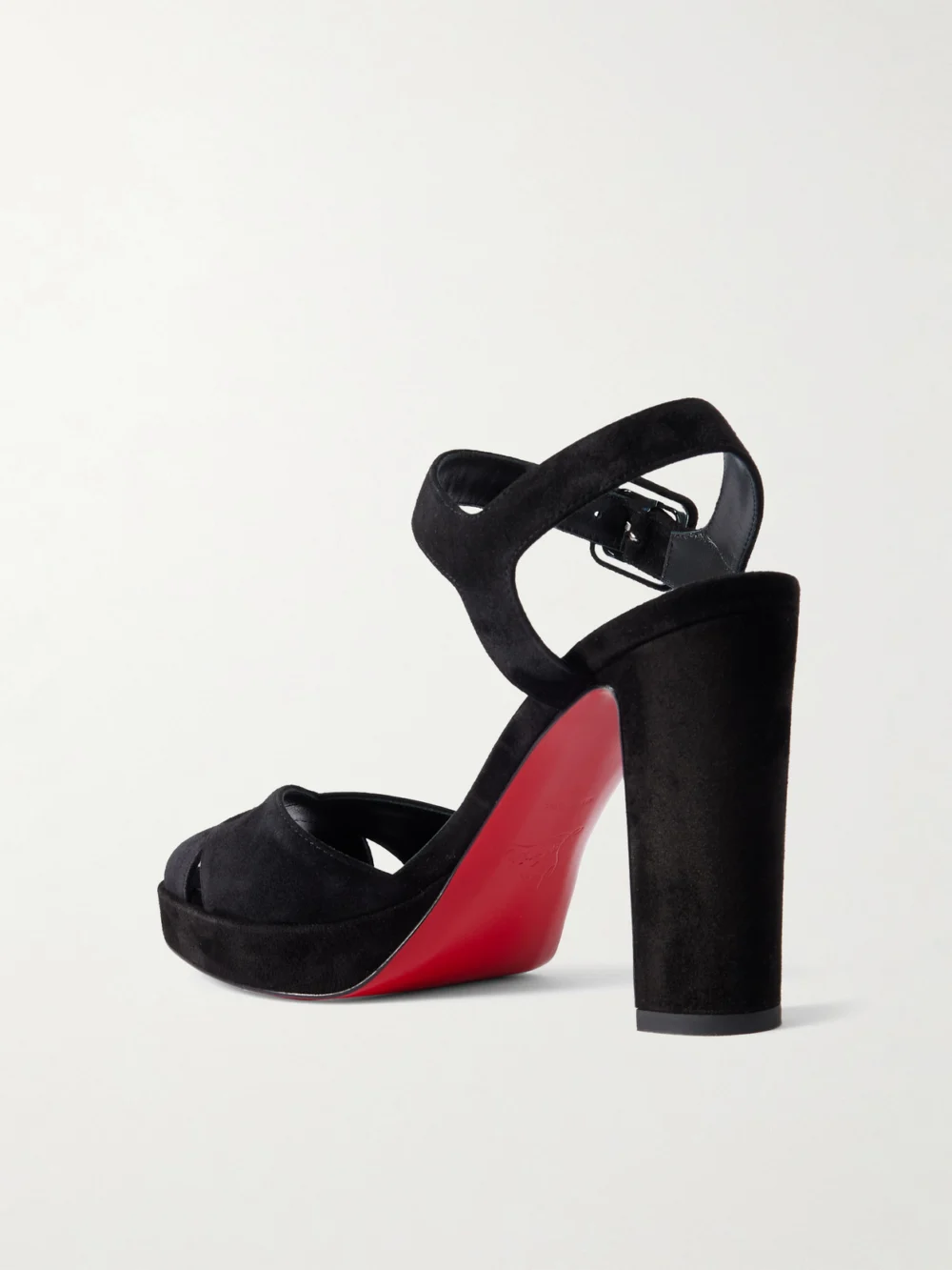 Back view of the Christian Louboutin Cora 100 Suede Platform Sandals