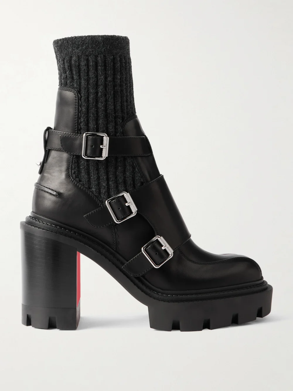 Christian Louboutin Cortinetta College 100 Ribbed-knit Trimmed Leather Ankle Boots in black