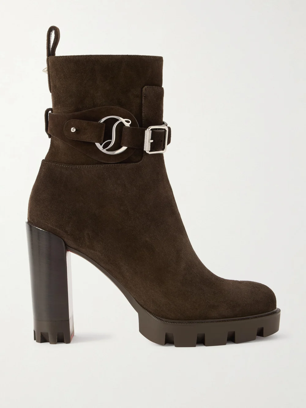 Christian Louboutin Dianouchette 100 Buckled Suede Ankle Boots in chocolate
