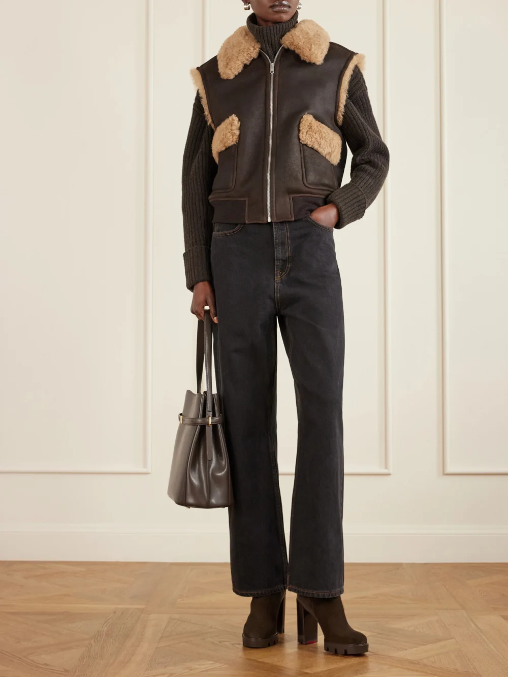 Christian Louboutin Dianouchette 100 Buckled Suede Ankle Boots, styled view