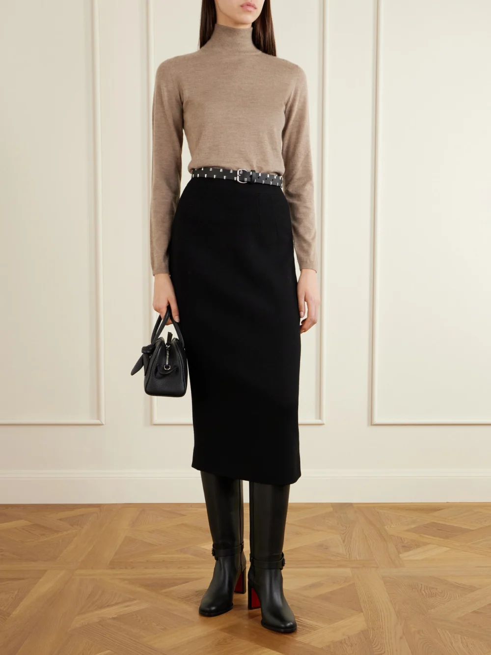 Christian Louboutin Dianouchette Botta 70 Buckled Leather Knee Boots, styled view