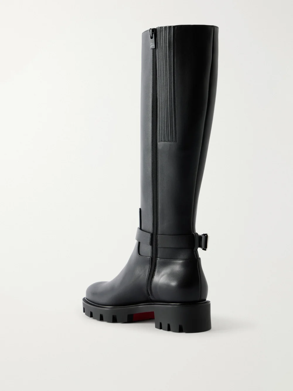 Back view of the Christian Louboutin Dianouchette Lug Buckled Leather Knee Boots