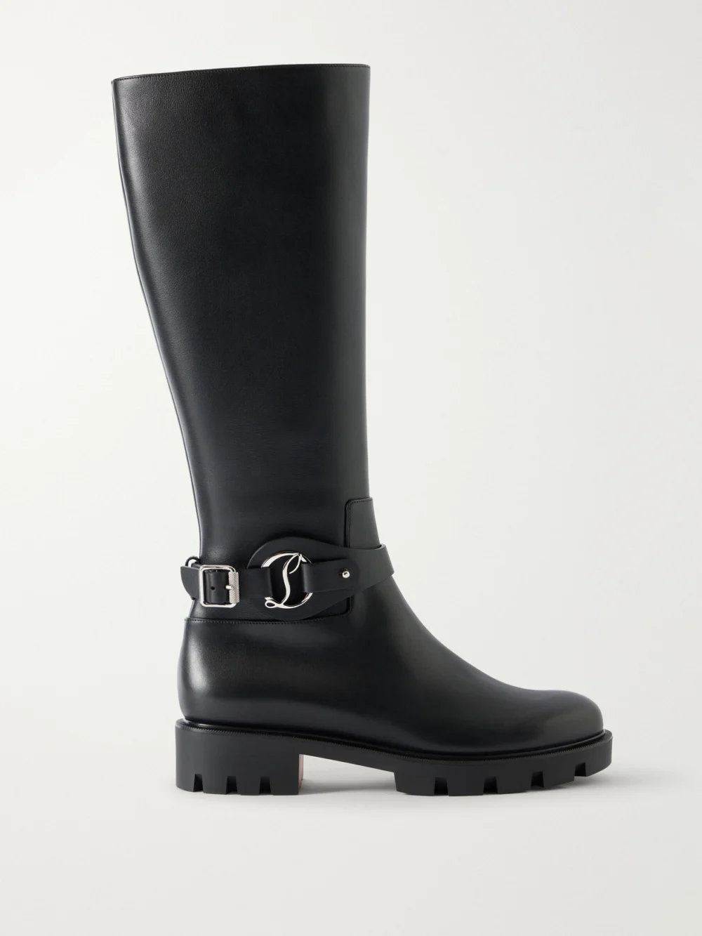 Christian Louboutin Dianouchette Lug Buckled Leather Knee Boots in black