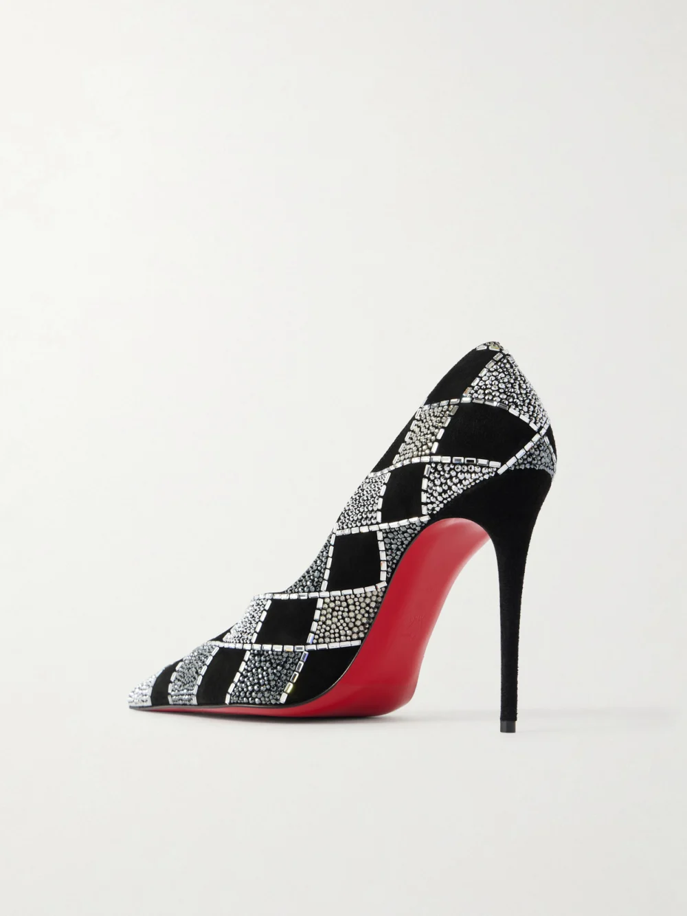 Back view of the Christian Louboutin Doria 100 Crystal-embellished Suede Pumps