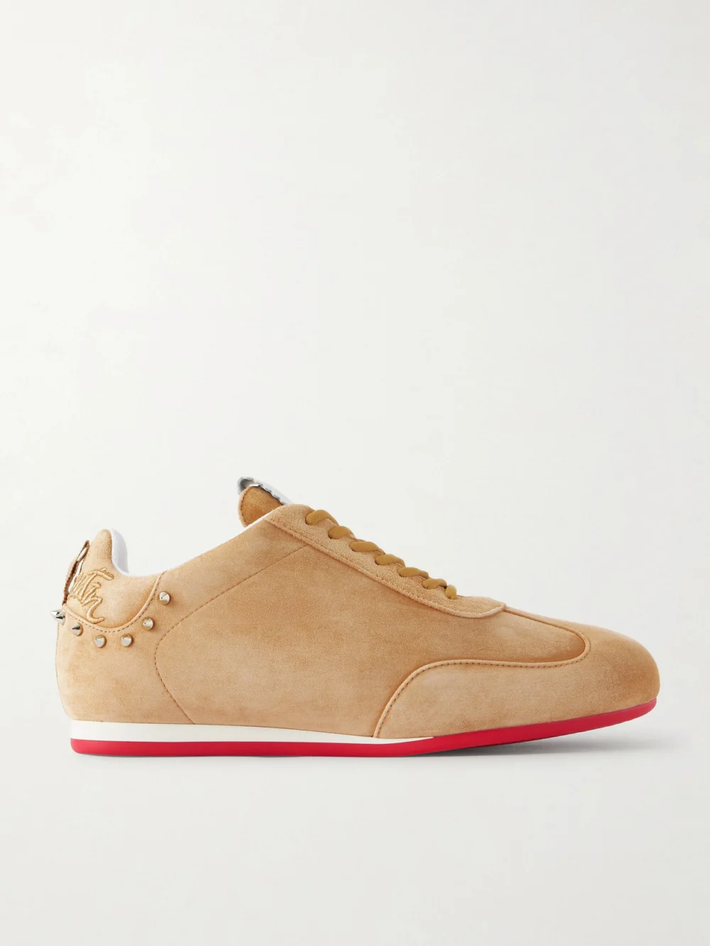 Christian Louboutin Eleonora Studded Leather-trimmed Suede Sneakers in beige