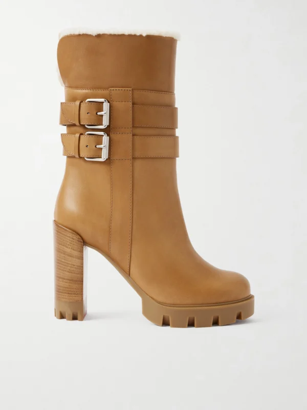 Christian Louboutin Elisawalk 100 Buckled Shearling-lined Leather Ankle Boots