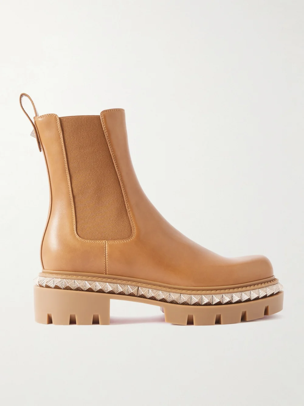 Christian Louboutin Emilia Pyraclou Studded Leather Chelsea Boots in tan
