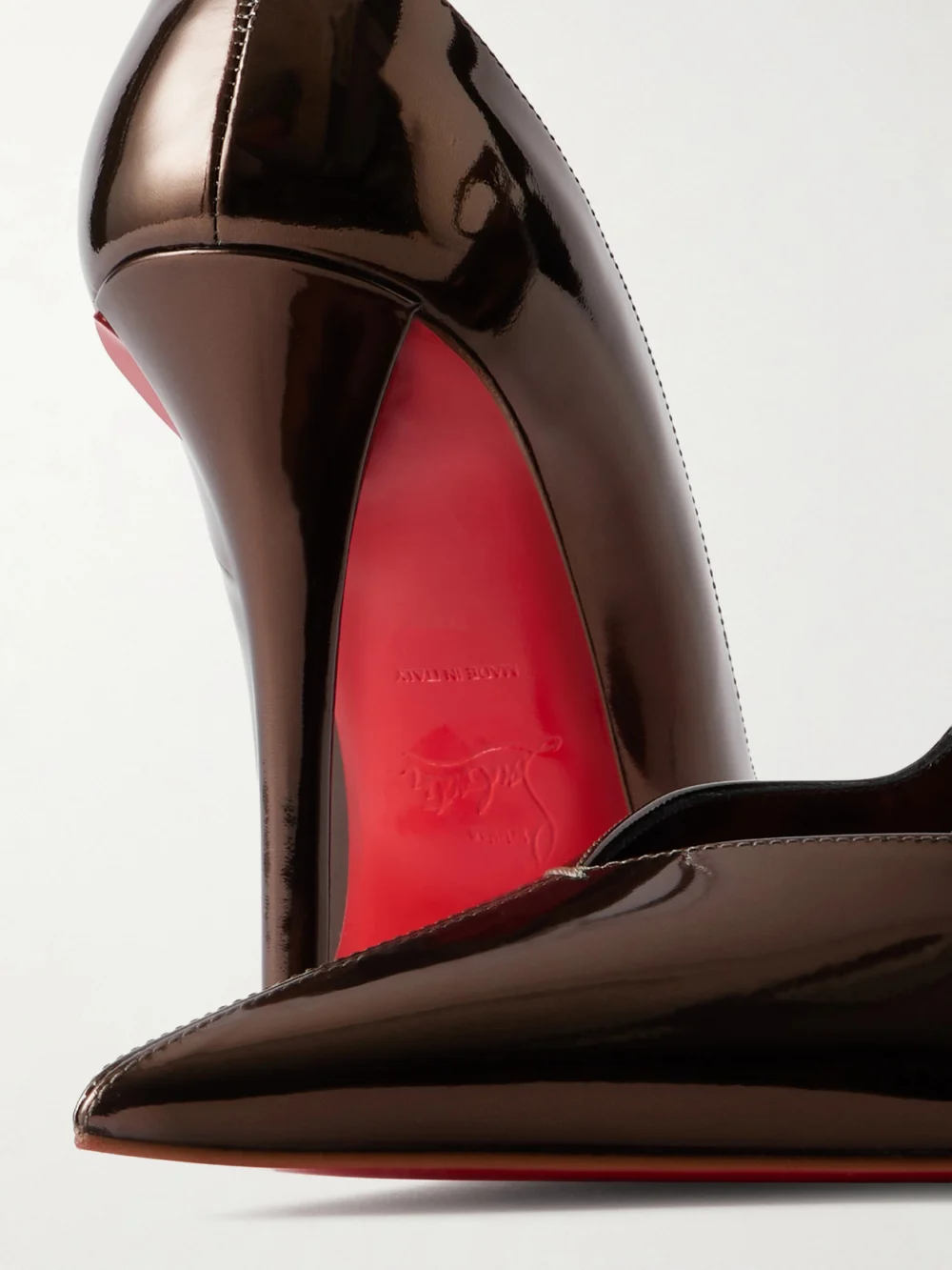 Close-up detail of the Christian Louboutin Erozee 100 Metallic Leather Pumps