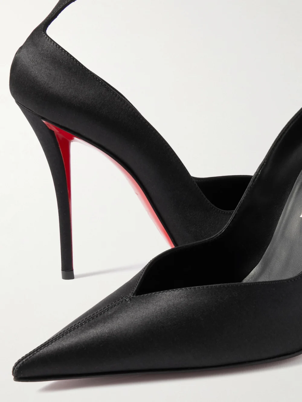 Close-up detail of the Christian Louboutin Erozee 100 Satin Pumps