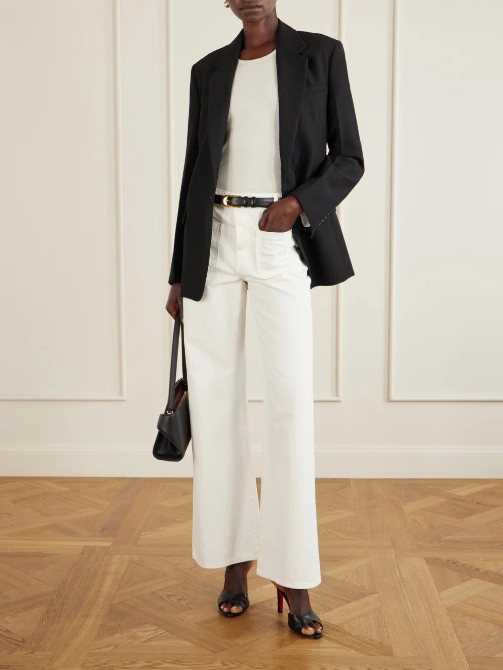 Christian Louboutin Fanny 85 Leather Mules, styled view