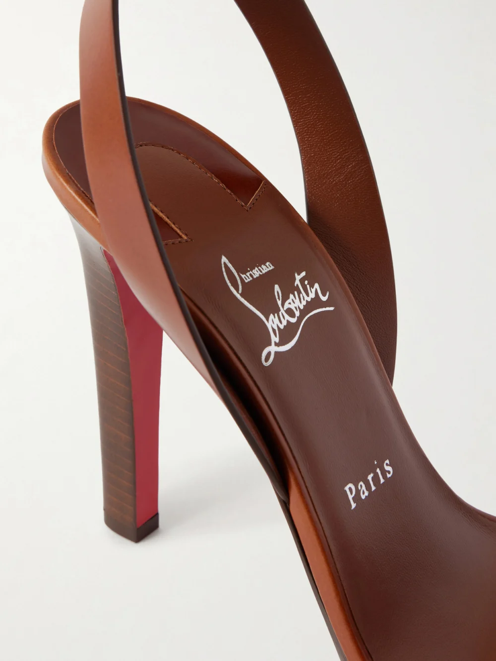 Close-up detail of the Christian Louboutin Fanny Leather Platform Sandals