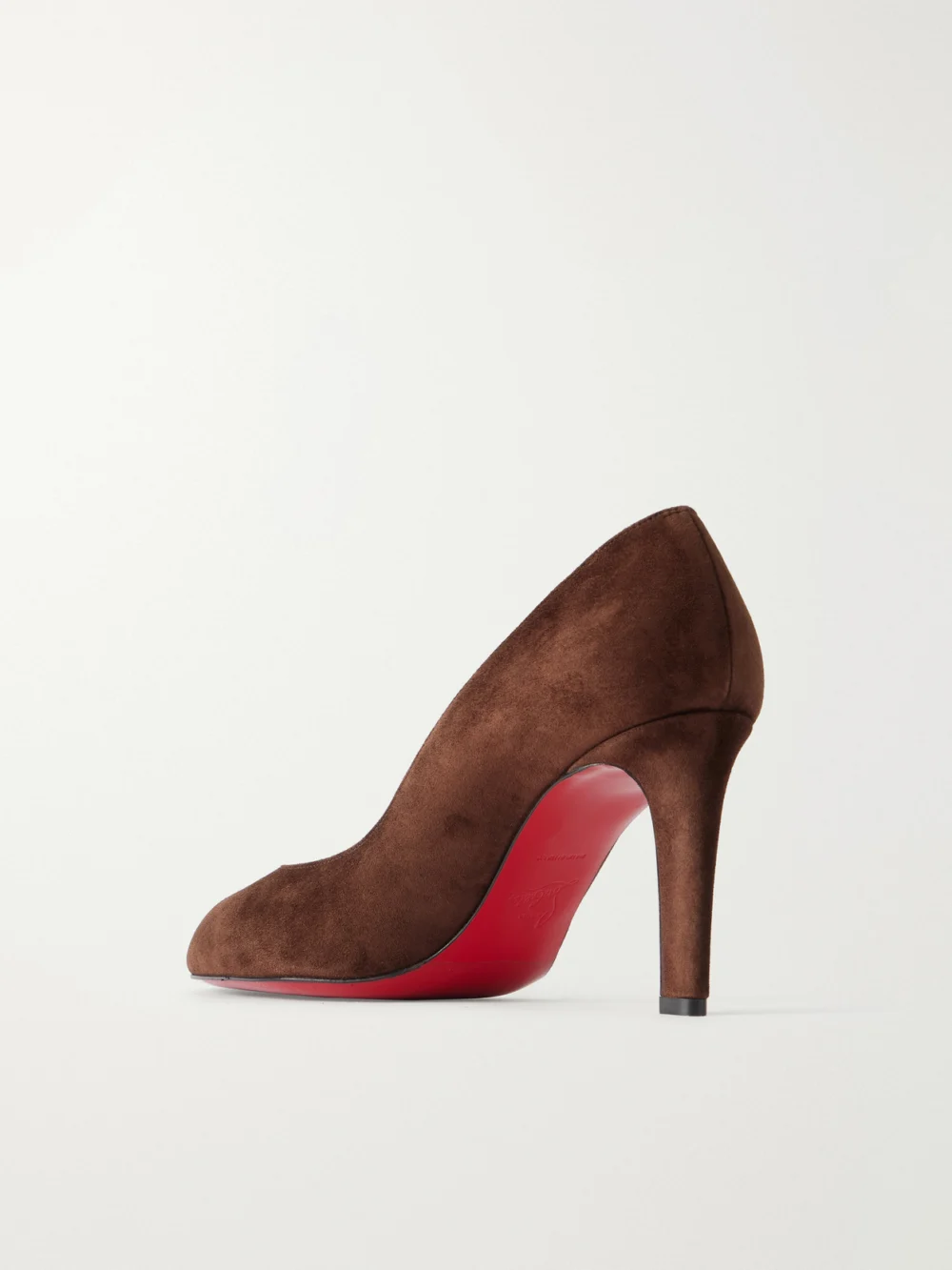 Back view of the Christian Louboutin Fannylove 85 Suede Pumps