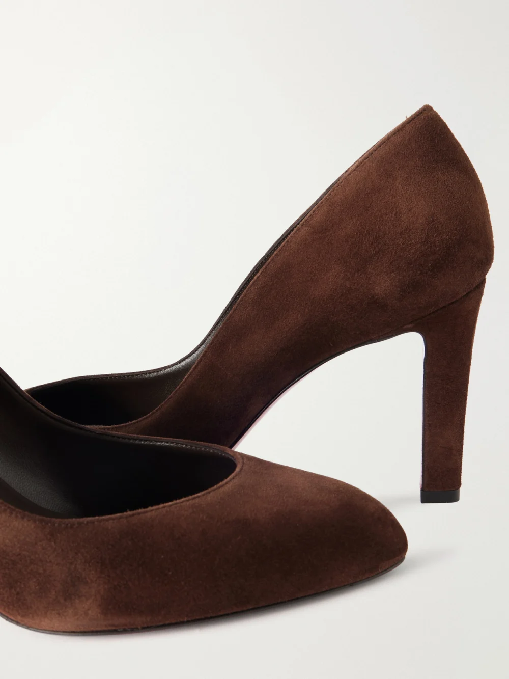 Close-up detail of the Christian Louboutin Fannylove 85 Suede Pumps