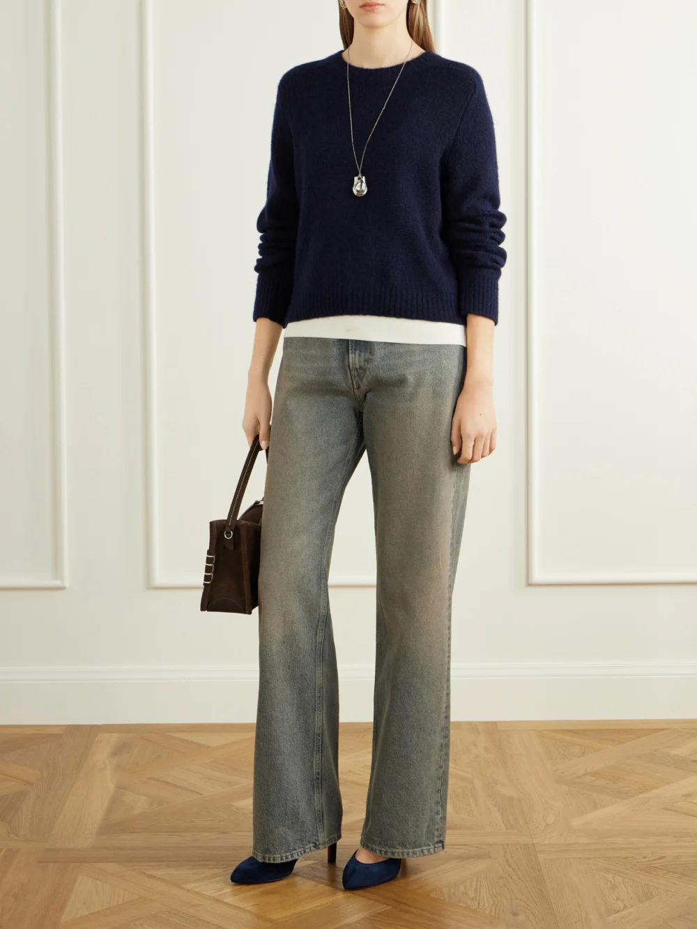 Christian Louboutin Fannylove 85 Suede Pumps, styled view