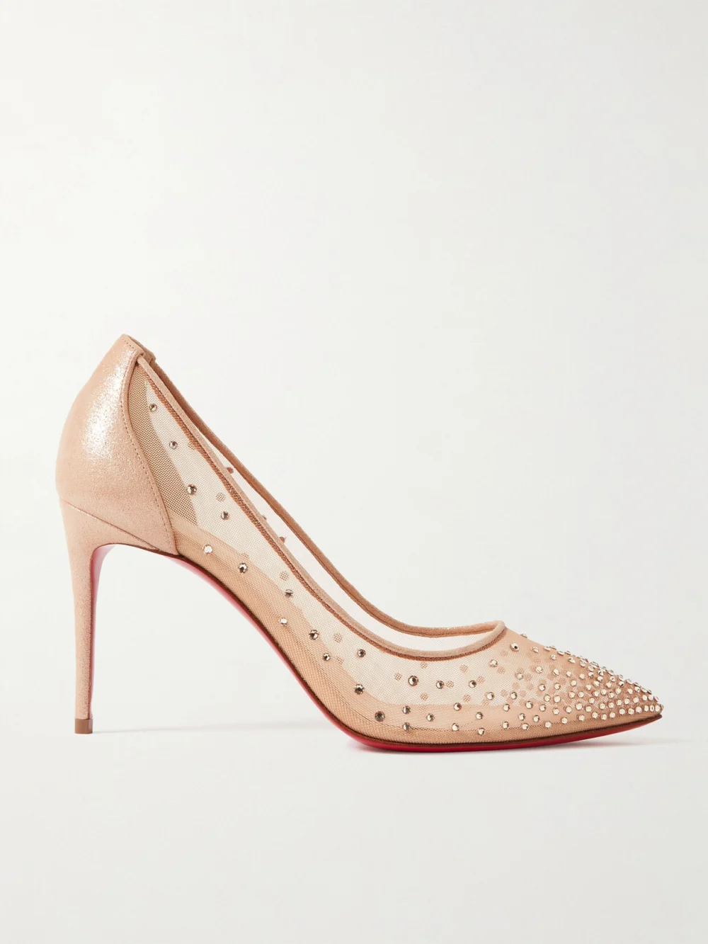 Christian Louboutin Follies 85 Crystal-embellished Mesh and Glittered-leather Pumps in neutral