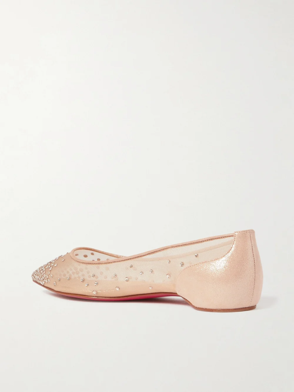 Back view of the Christian Louboutin Follies Swarovski Crystal-embellished Mesh and Lamé Point-toe Flats