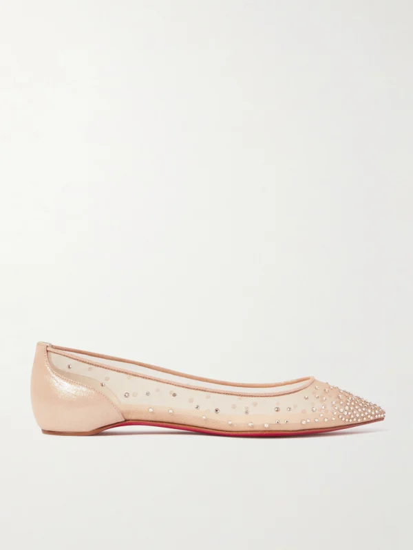 Christian Louboutin Follies Swarovski Crystal-embellished Mesh and Lamé Point-toe Flats